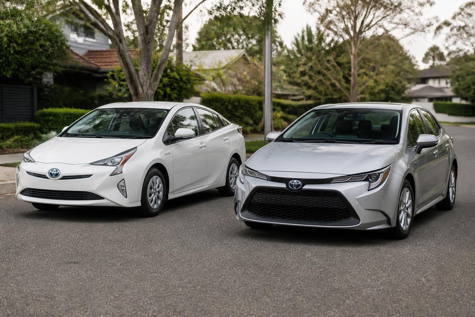 Cover image of Toyota Prius and Toyota Corolla in Australia. Cover image of Toyota Prius and Toyota Corolla in Australia.