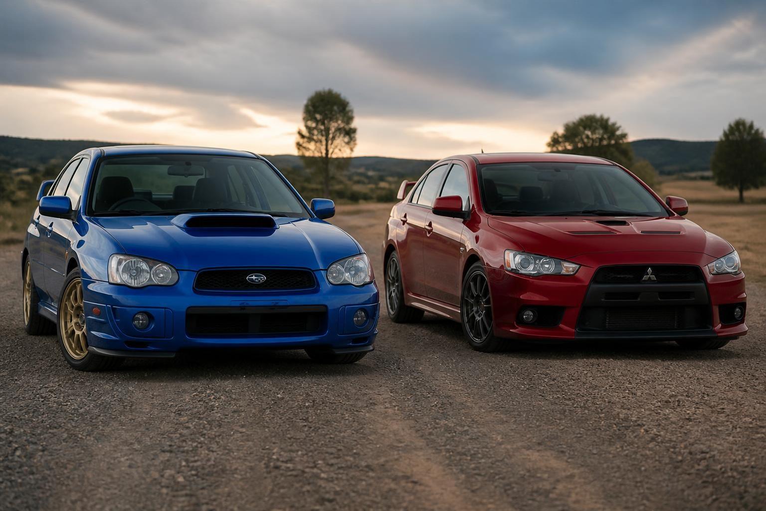 Cover image of Subaru Impreza WRX STI and Mitsubishi Lancer Evolution X in Australia. Cover image of Subaru Impreza WRX STI and Mitsubishi Lancer Evolution X in Australia.