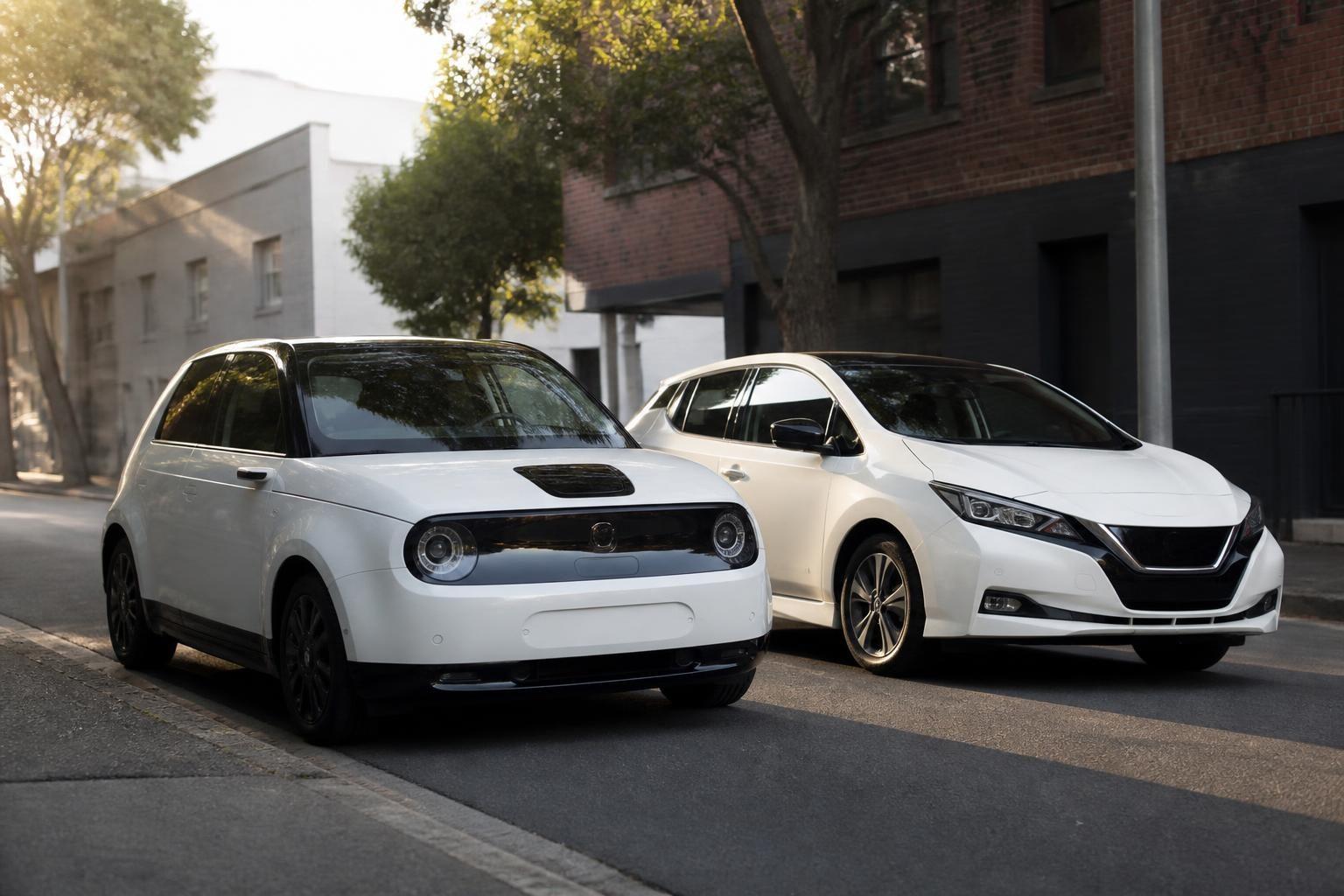 Cover image of Honda e and Nissan Leaf ZE1 in Australia. Cover image of Honda e and Nissan Leaf ZE1 in Australia.